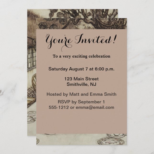 Invitación Alice Birthday Uncumpleaños Rabbit Hatter Fiesta (Anverso / Reverso)