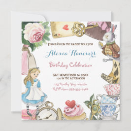 Invitación Alice en el País de las Maravillas Acuarela Conejo
