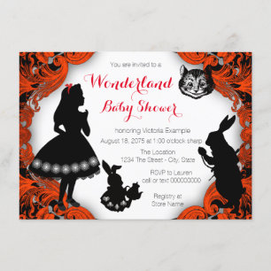 Invitación Alice en el País de las Maravillas Baby Shower Roj