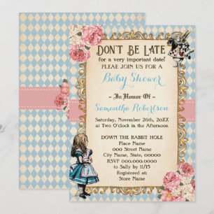 Invitación Alice en el País de las Maravillas Flores Rosadas 