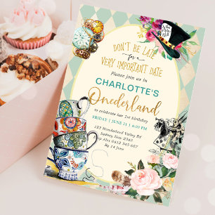 Invitación Alice en Onederland Té Loco Fiesta de Cumpleaños 1