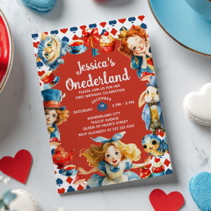 Invitación Alice festiva en ONEDERLAND Fiesta de té de cumple