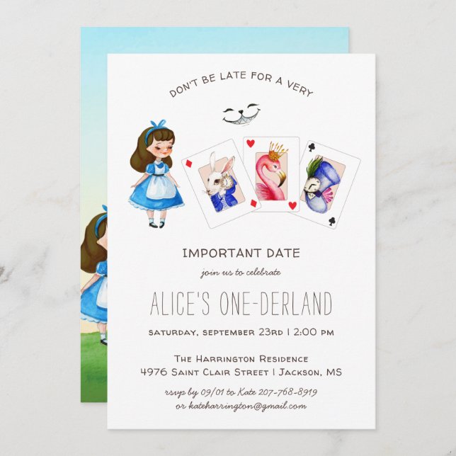 Invitación Alice In ONEderland Birthday Whimsical Tea Fiesta (Anverso / Reverso)