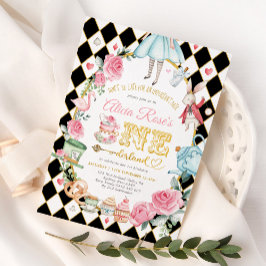 Invitación Alice in ONEderland Mad Hatter Tea Party Birthday