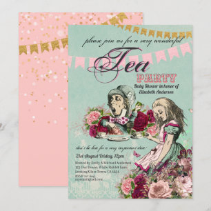 Invitación Alice In Wonderland BabyShower Mad Hatter Tea Fies