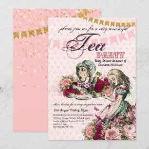 Invitación Alice In Wonderland BabyShower Mad Hatter Tea Fies