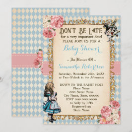 Invitación Alice in Wonderland Pink Flowers Baby Shower
