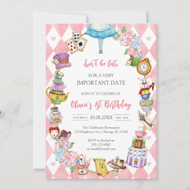 Invitación Alice in Wonderland Tea Party Birthday Invitation (Anverso)