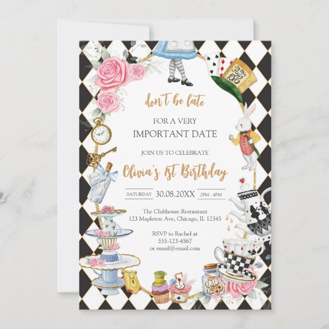 Invitación Alice in Wonderland Tea Party Birthday Invitation (Anverso)