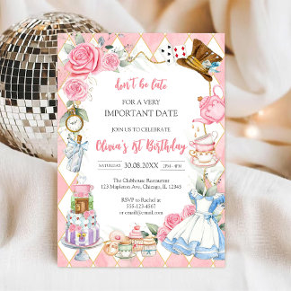 Invitación Alice in Wonderland Tea Party Birthday Invitation