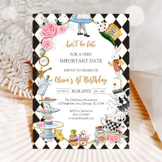Invitación Alice in Wonderland Tea Party Birthday Invitation