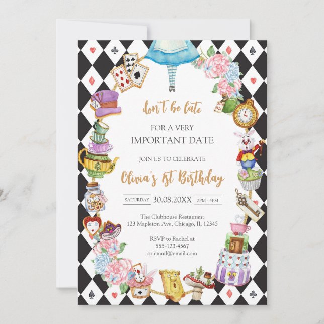 Invitación Alice in Wonderland Tea Party Birthday Invitation (Anverso)