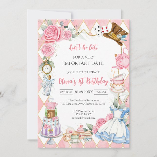 Invitación Alice in Wonderland Tea Party Birthday Invitation (Anverso)