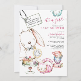 Invitación Alice In Wonderland White Rabbit Chica Baby Shower