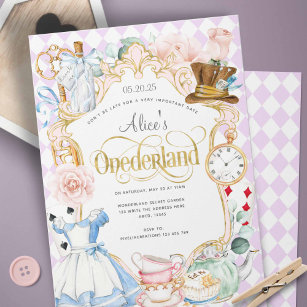 Invitación Alice mad hatter wonderland tea fiesta 1er cumplea