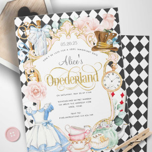 Invitación Alice mad hatter wonderland tea fiesta 1er cumplea