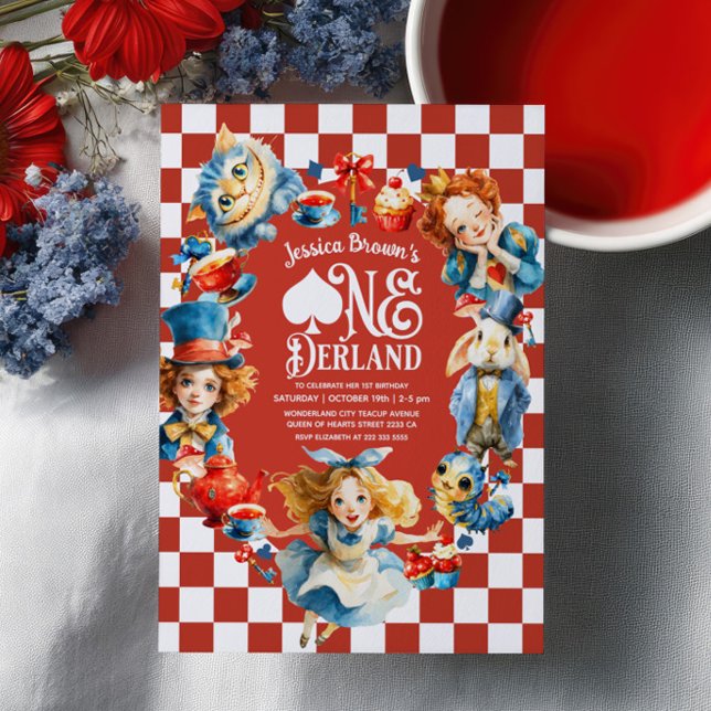 Invitación Alice Roja en ONEDERLAND Fiesta de Té de Cumpleaño (Subido por el creador)