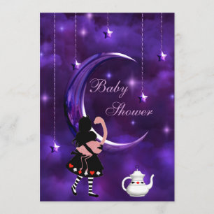 Invitación Alice y Flamingo Purple Moon Baby Shower