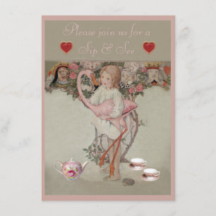 Invitación Alice y Flamingo Rosado Sip y ver Baby Shower