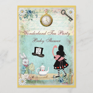 Invitación Alice y Flamingo Wonderland Baby Shower Tea Fiesta