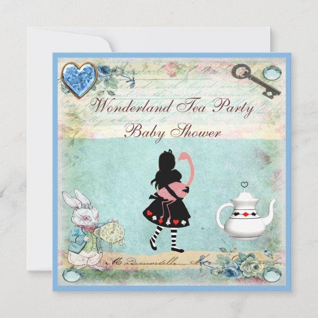 Invitación Alice y Flamingo Wonderland Baby Shower Tea Fiesta (Anverso)