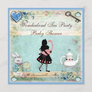 Invitación Alice y Flamingo Wonderland Baby Shower Tea Fiesta