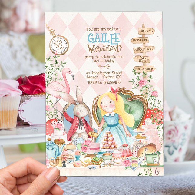 Invitación Alicia aventuras en Woderland Birthday Tea Fiesta (Subido por el creador)