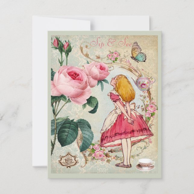 Invitación Alicia caprichosa en sorbo del collage del país de (Anverso)