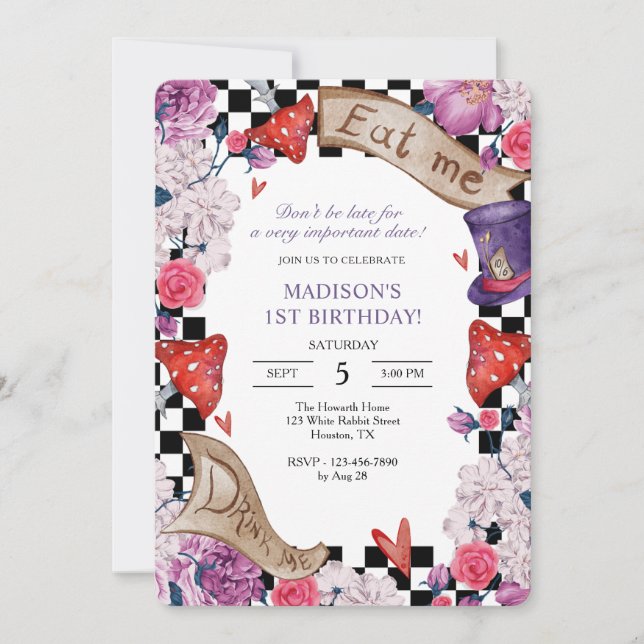 Invitación Alicia chica En La Fiesta Del Cumpleaños De La Tie (Anverso)