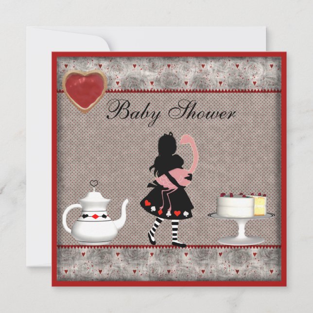 Invitación Alicia con Fiesta de té de Baby Shower Flamingo in (Anverso)