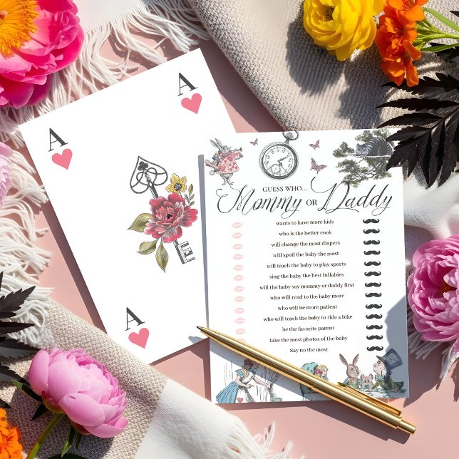 Invitación Alicia de Baby Shower en el juego de la diversión  (Baby Shower Alice in Wonderland Fun Guess Who Game Invitation)
