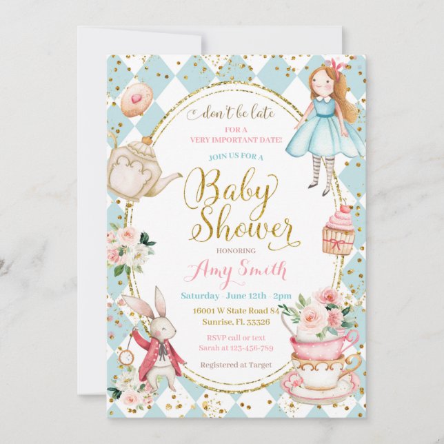 Invitación Alicia de Casa de la Moneda Azul en un Fiesta de t (Anverso)