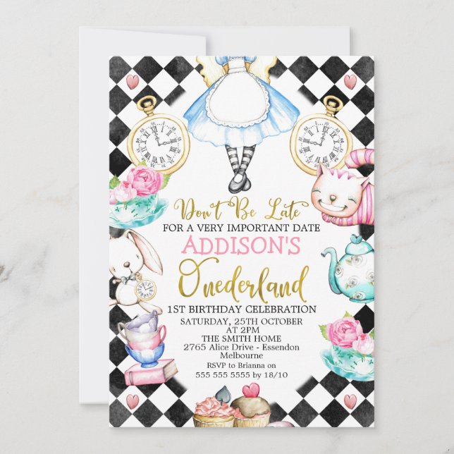 Invitación Alicia De Diamante Negro En Invitati De Cumpleaños (Anverso)