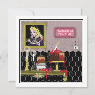 Invitación Alicia de Halloween en la época del té de la tierr