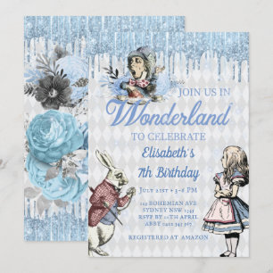 Invitación Alicia de hielo azul mágico en el Fiesta del país
