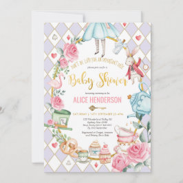 Invitación Alicia de oro morado en té de Baby Shower en el pa