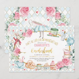 Invitación Alicia en Australia Fiesta de té de cumpleaños azu