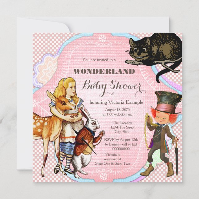 Invitación Alicia en Baby Shower de maravillas (Anverso)