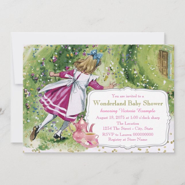 Invitación Alicia en Baby Shower de maravillas (Anverso)