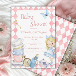 Invitación Alicia en Baby Shower singulares rosados