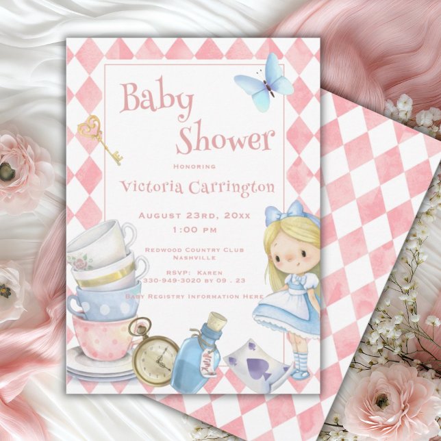 Invitación Alicia en Baby Shower singulares rosados (Subido por el creador)