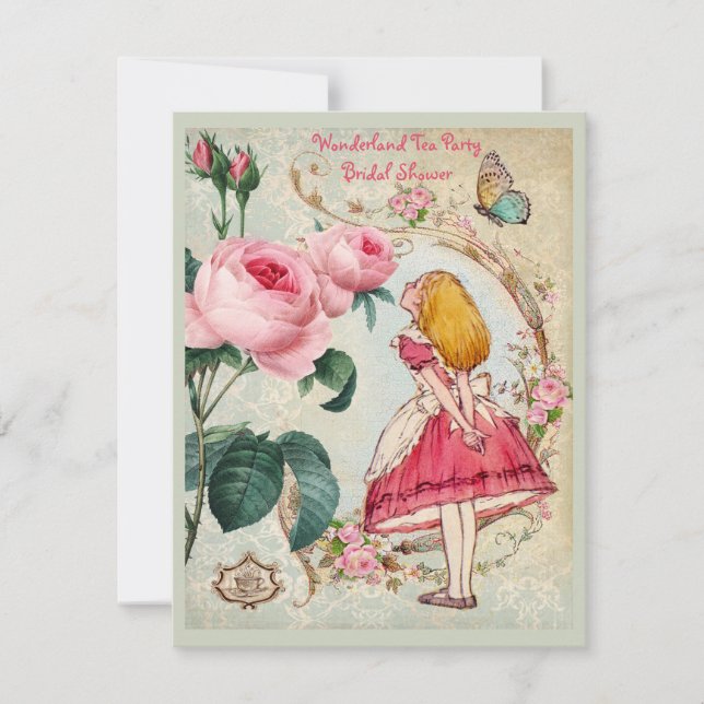 Invitación Alicia en ducha nupcial del collage de los rosas (Anverso)