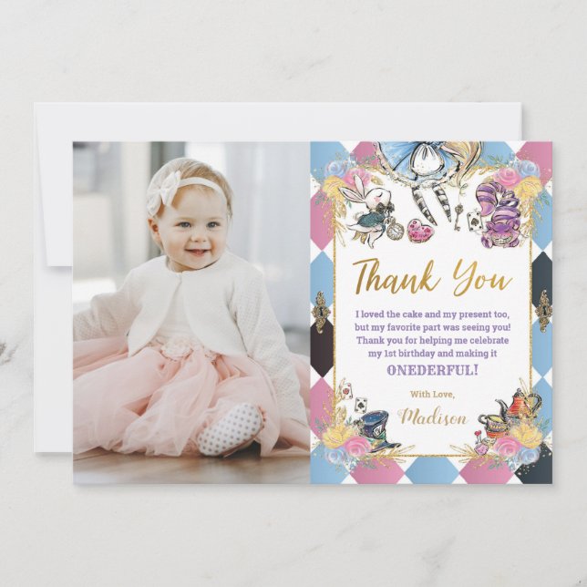 Invitación Alicia en el cumpleaños de Wonderland Foto de agra (Anverso)