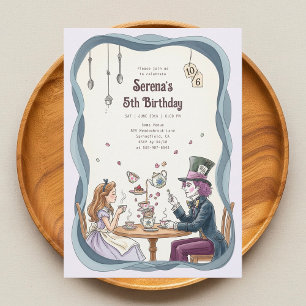 Invitación Alicia en el cumpleaños del té de la tierra de las
