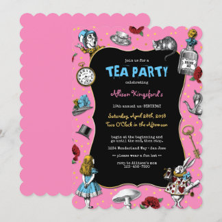 Invitación Alicia en el Fiesta del té rosado de la tierra de
