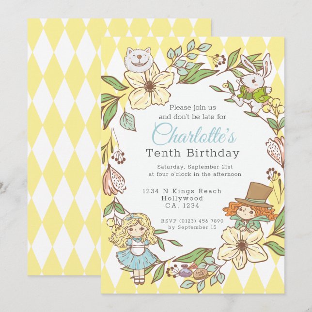 Invitación Alicia en el Fiesta personalizado de la tierra de  (Anverso / Reverso)