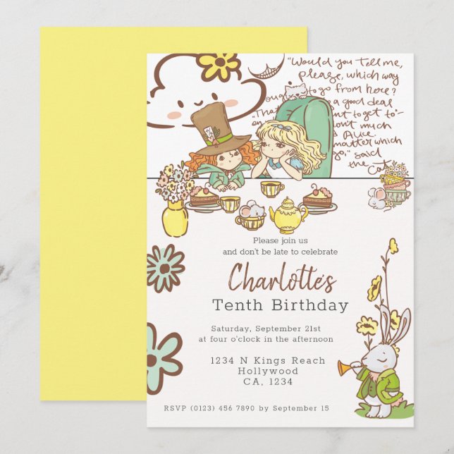 Invitación Alicia en el Fiesta personalizado de la tierra de  (Anverso / Reverso)