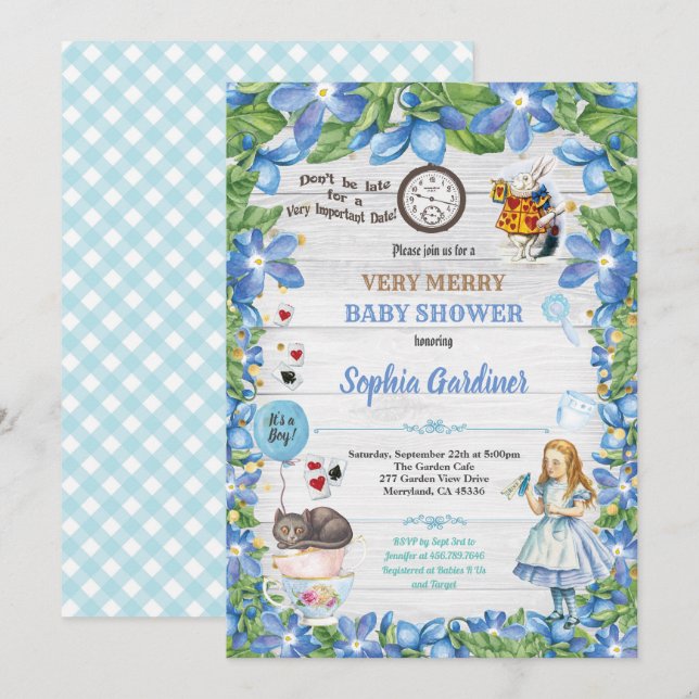 Invitación Alicia en el país de las maravillas, bebé CHICO, i (Anverso / Reverso)