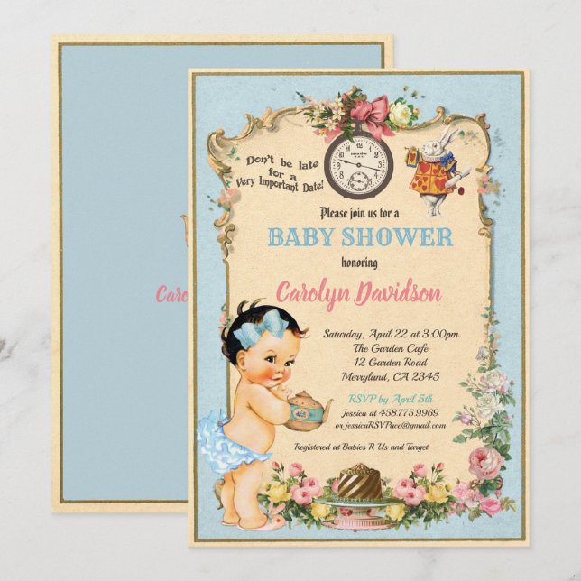 Invitación Alicia en el país de las maravillas, bebé, niña y  (Anverso / Reverso)