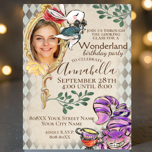 Invitación Alicia en el País de las Maravillas con tema de fi